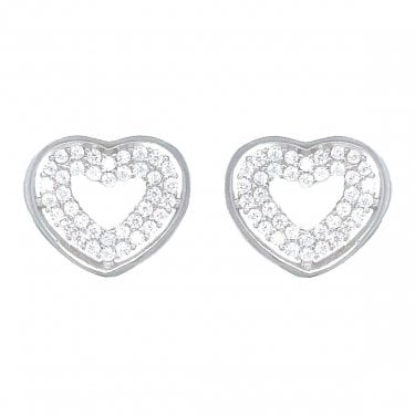 Sterling Silver CZ Open Centre Heart Rubover Stud Earrings 10x12mm