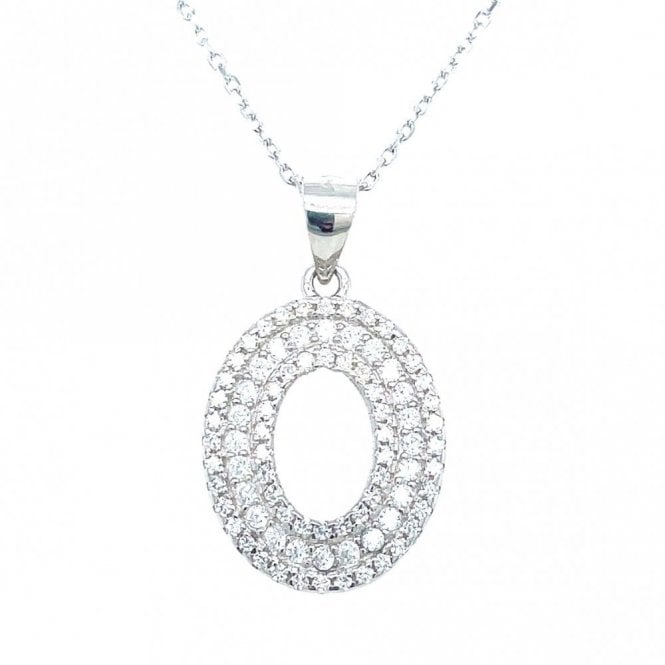 Faith Sterling Silver Sterling Silver CZ Open Centre Triple CZ Halo Necklace 17x14mm, 16-18