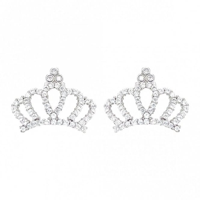 Faith Sterling Silver Sterling Silver CZ Open Crown Stud Earrings 11x15mm