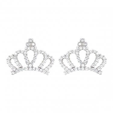 Sterling Silver CZ Open Crown Stud Earrings 11x15mm