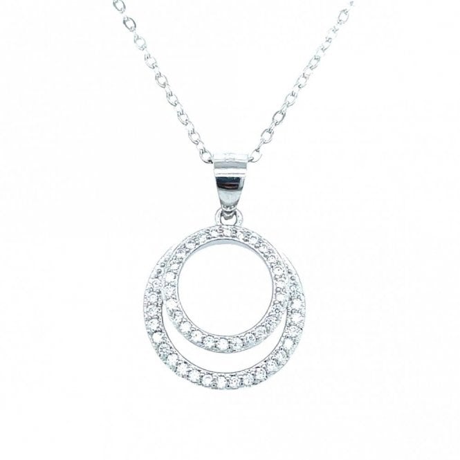 Faith Sterling Silver Sterling Silver CZ Open Double Bottom Circle Necklace 15x15mm, 16-18
