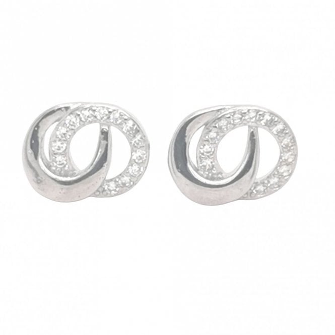 Faith Sterling Silver Sterling Silver CZ Open Entwined Circles 7x10mm Stud Earrings