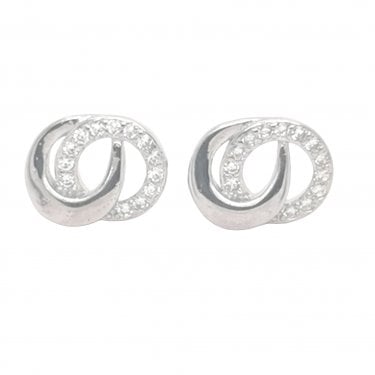Sterling Silver CZ Open Entwined Circles 7x10mm Stud Earrings