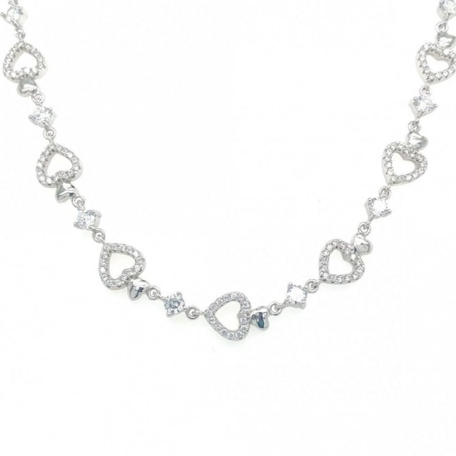 Faith Sterling Silver Sterling Silver CZ Open Heart Link Necklace 38.5+5.5cm