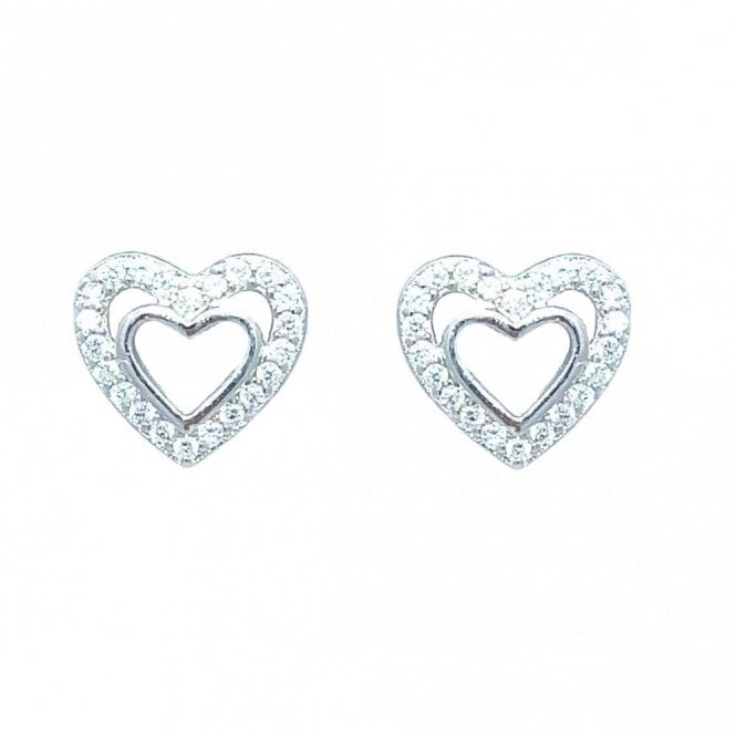 Faith Sterling Silver Sterling Silver CZ Open Heart Stud Earrings 10x9mm 