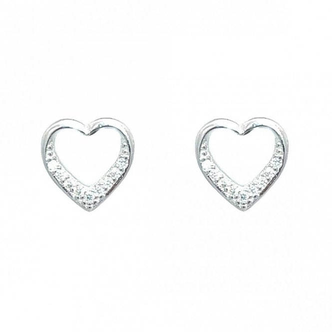 Faith Sterling Silver Sterling Silver CZ Open Heart Stud Earrings 9x9mm