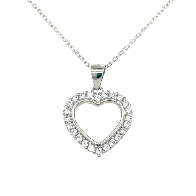 Faith Sterling Silver Sterling Silver CZ Open Heart with Stone Set Surround Necklace 16x15mm, 16-18