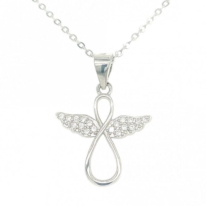 Faith Sterling Silver Sterling Silver CZ Open Infinity Angel Necklace 15x16mm, 16-18