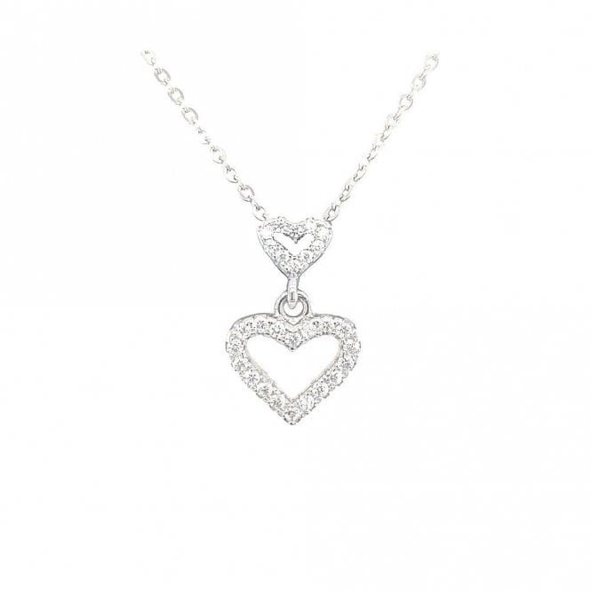 Faith Sterling Silver Sterling Silver CZ Outline Small Heart with Larger CZ Heart Necklace 15x10mm, 16-18