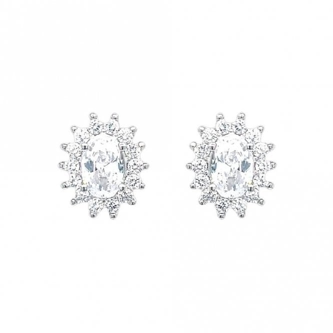 Faith Sterling Silver Sterling Silver CZ Oval Centre with Flower Halo Stud Earrings 10x7mm
