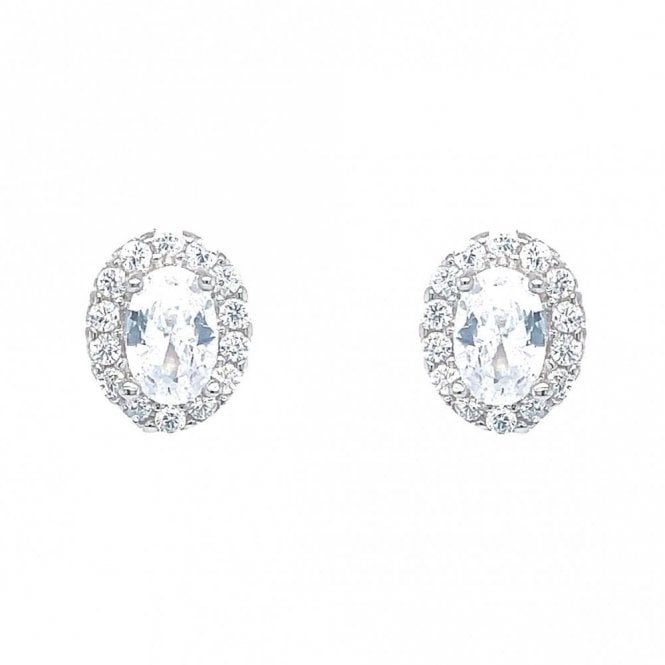 Faith Sterling Silver Sterling Silver CZ Oval Halo Stud Earrings 10x8mm