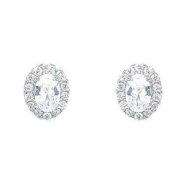 Sterling Silver CZ Oval Halo Stud Earrings 10x8mm