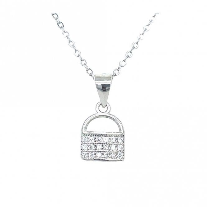 Faith Sterling Silver Sterling Silver CZ Padlock Necklace 9x8mm, 16-18
