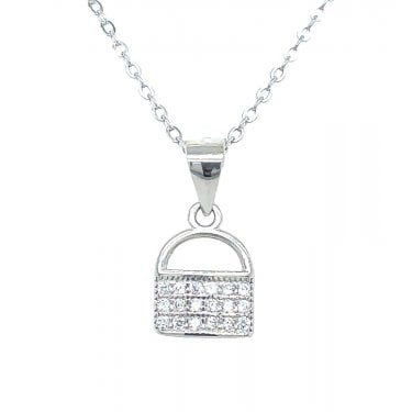 Sterling Silver CZ Padlock Necklace 9x8mm, 16-18"