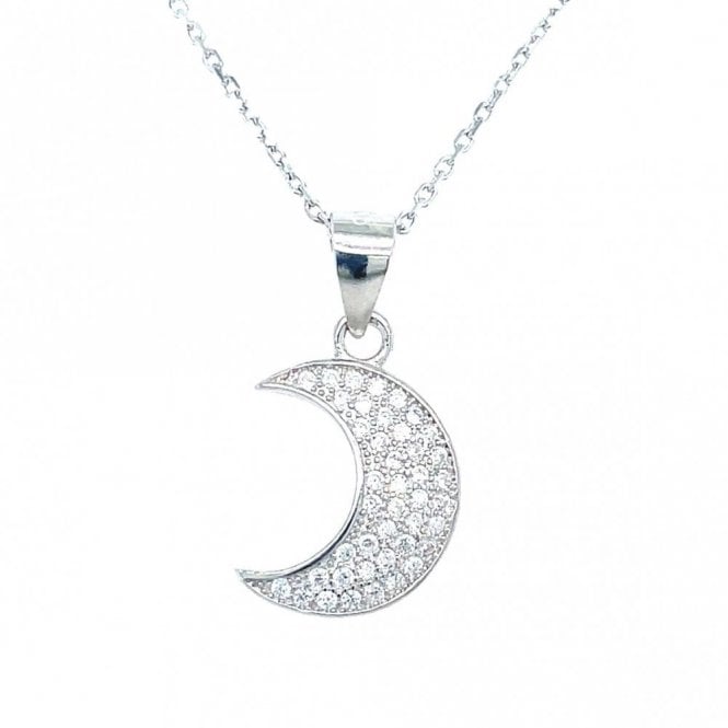 Faith Sterling Silver Sterling Silver CZ Pave Crescent Moon Necklace 13x11mm, 16-18