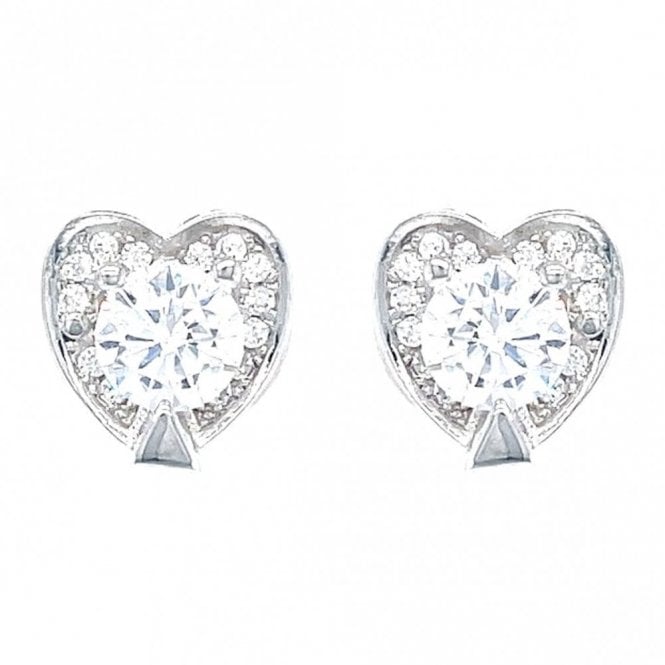 Faith Sterling Silver Sterling Silver CZ Pave Heart Rubover Stud Earrings 8x8mm
