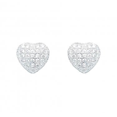 Sterling Silver CZ Pave Heart Stud Earring 8x8mm