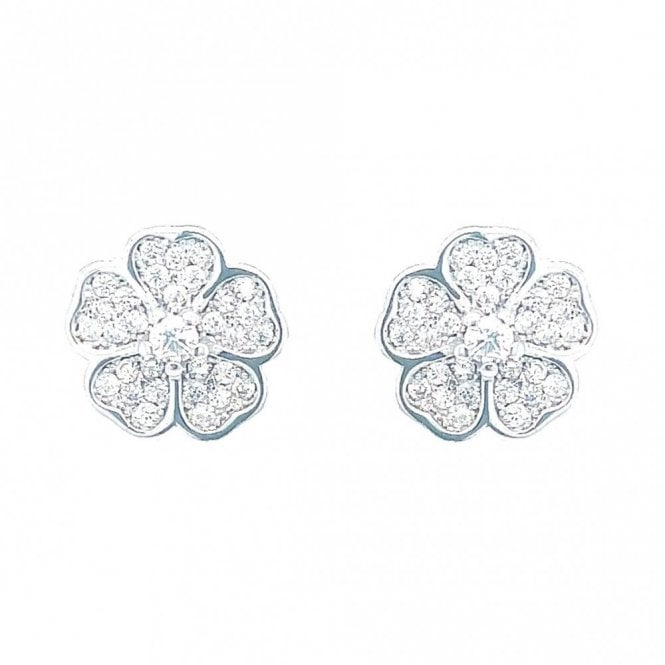 Faith Sterling Silver Sterling Silver CZ Pave Rubover Flower Stud Earrings 9x9mm