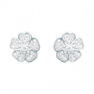 Sterling Silver CZ Pave Rubover Flower Stud Earrings 9x9mm