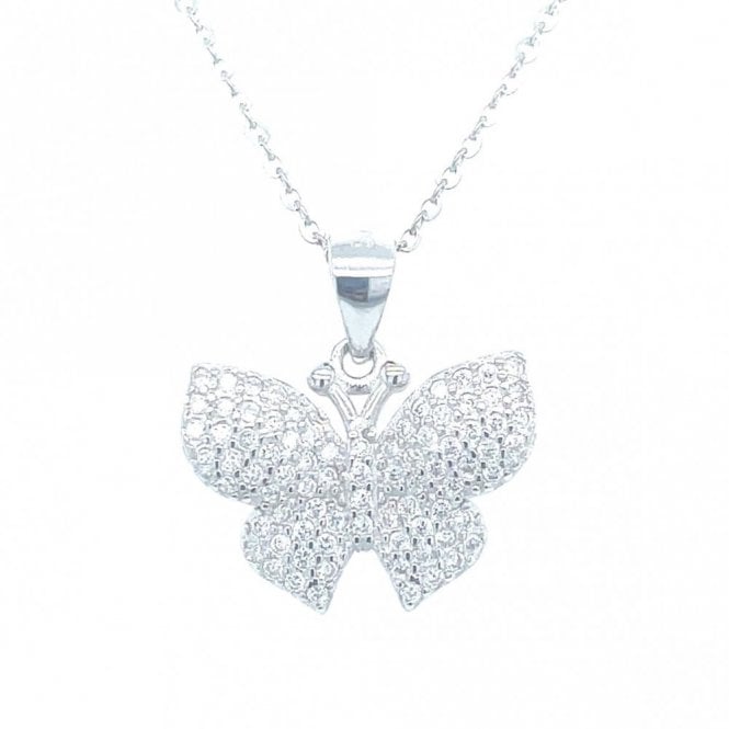 Faith Sterling Silver Sterling Silver CZ Pave Set Butterfly Necklace 13x17mm, 16-18