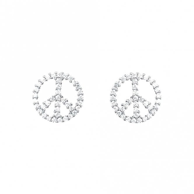 Faith Sterling Silver Sterling Silver CZ Peace Symbol Stud Earrings 9x9mm
