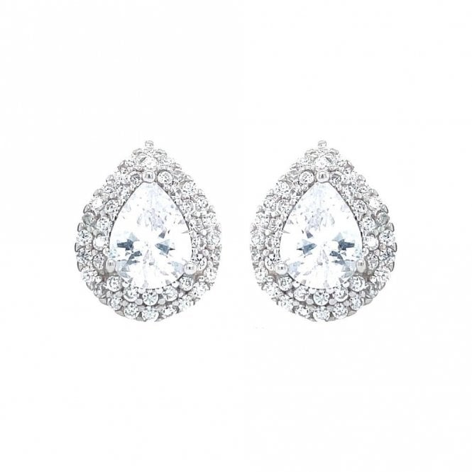Faith Sterling Silver Sterling Silver CZ Pear Centre with Double Halo Stud Earrings 13x11mm
