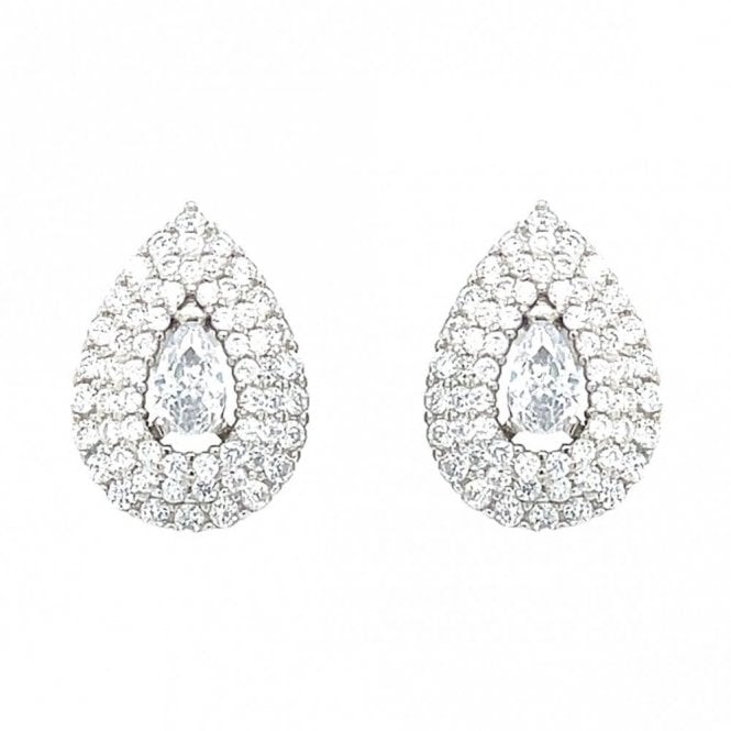 Faith Sterling Silver Sterling Silver CZ Pear Centre with Floating Triple Halo Stud Earrings 14x10mm
