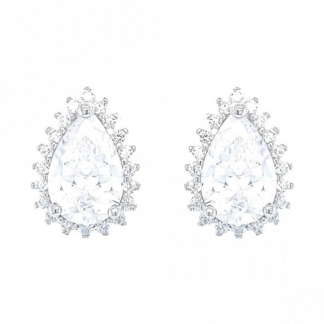 Faith Sterling Silver Sterling Silver CZ Pear Claw Set Halo Stud Earrings 12x8mm