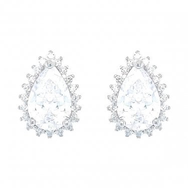 Sterling Silver CZ Pear Claw Set Halo Stud Earrings 12x8mm