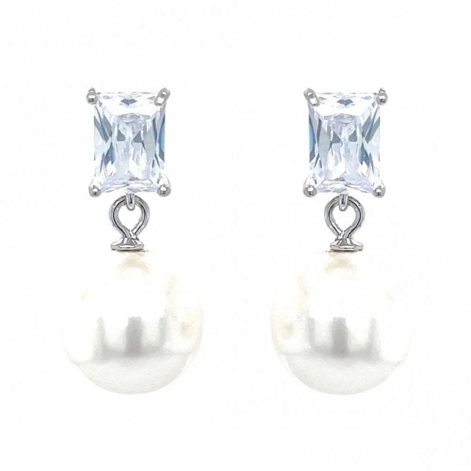 Faith Sterling Silver Sterling Silver CZ Pearl Drop Earrings 22x11mm