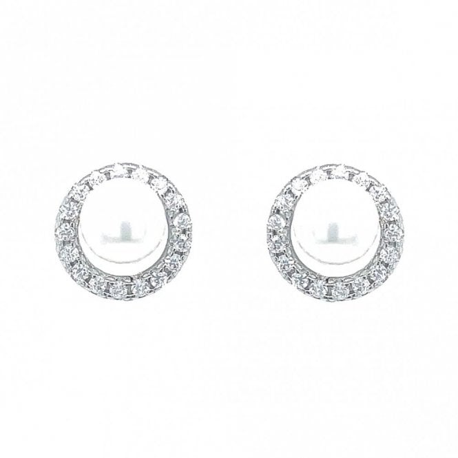 Faith Sterling Silver Sterling Silver CZ Pearl in Circle Stud Earrings 9x9mm