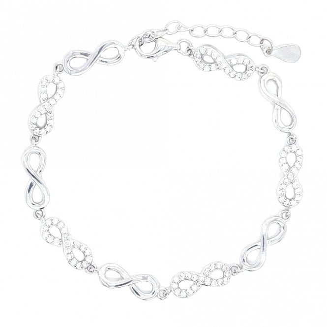 Faith Sterling Silver Sterling Silver CZ & Plain Alternate Infinity Bracelet 16+3cm
