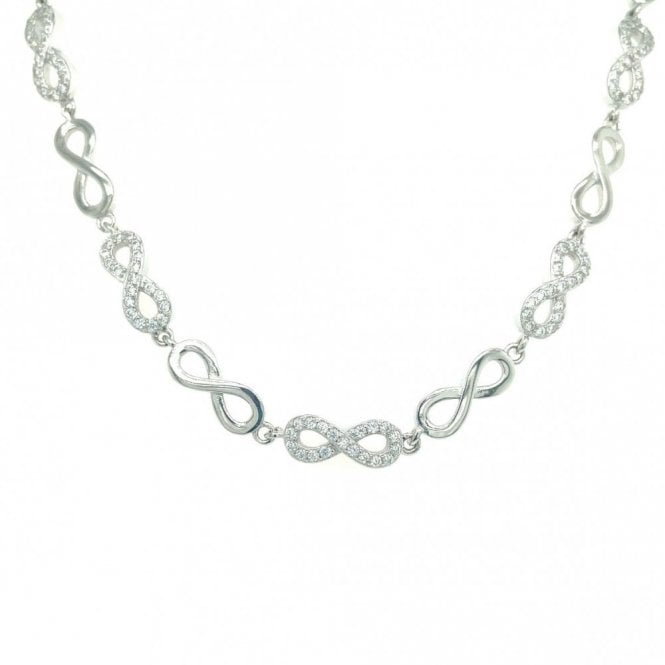 Faith Sterling Silver Sterling Silver CZ & Plain Alternate Infinity Necklace 41cm + 3cm