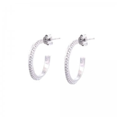 Sterling Silver CZ & Plain Crossover Hoop Earrings 20mm