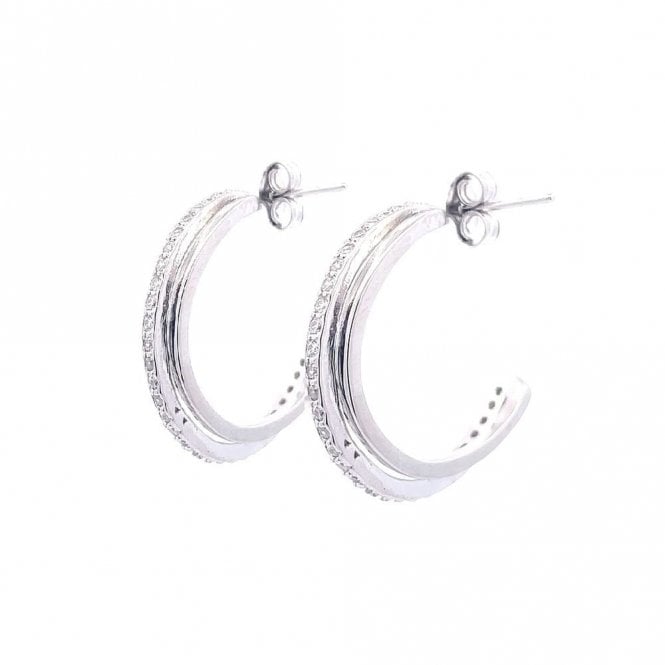 Faith Sterling Silver Sterling Silver CZ & Plain Double Row Hoop Earrings 20mm