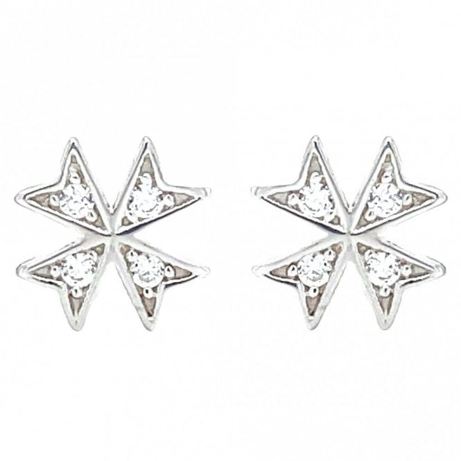 Faith Sterling Silver Sterling Silver CZ Pointed Edge Cross Stud Earrings 7x7mm