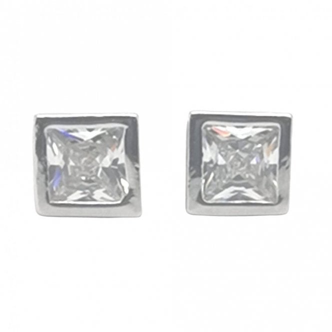 Faith Sterling Silver Sterling Silver CZ Princess Cut Rubover Edge 7x7mm Stud Earrings