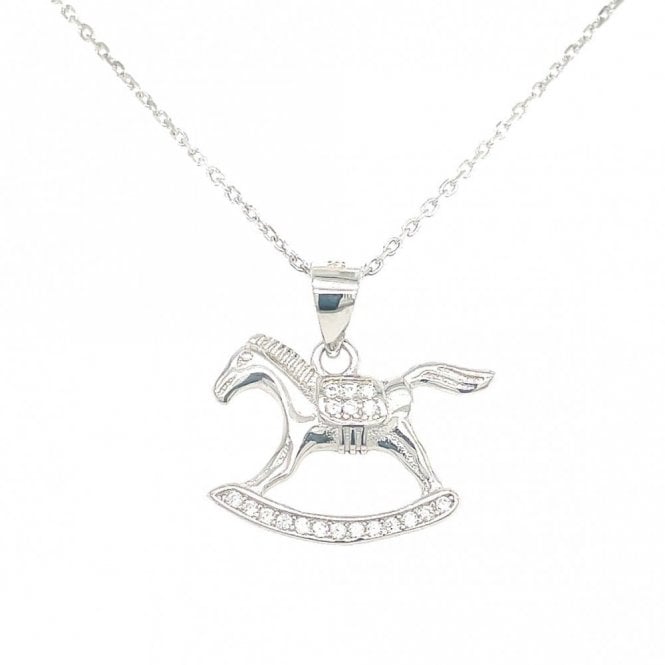 Faith Sterling Silver Sterling Silver CZ Rocking Horse Necklace 13x18mm, 16-18