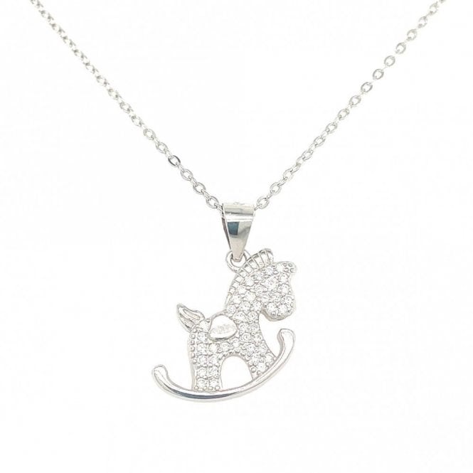 Faith Sterling Silver Sterling Silver CZ Rocking Horse Necklace 15x18mm, 16-18