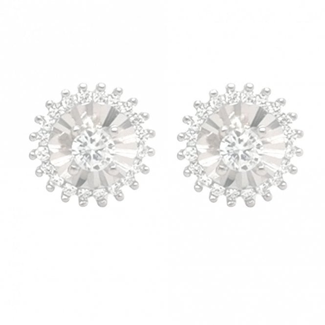 Faith Sterling Silver Sterling Silver CZ Round Centre, Baguette Open Peals & CZ Halo 12x12mm Stud Earrings
