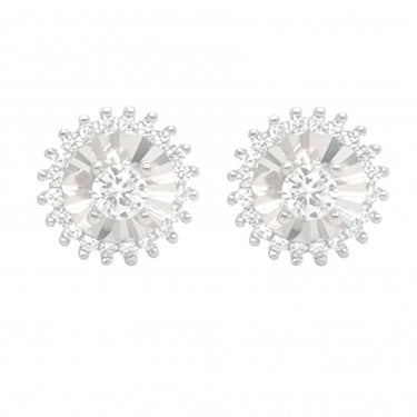 Sterling Silver CZ Round Centre, Baguette Open Peals & CZ Halo 12x12mm Stud Earrings