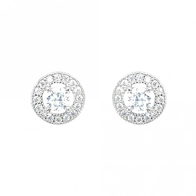 Faith Sterling Silver Sterling Silver CZ Round Centre Beaded Edge Halo Stud Earrings 8x8mm