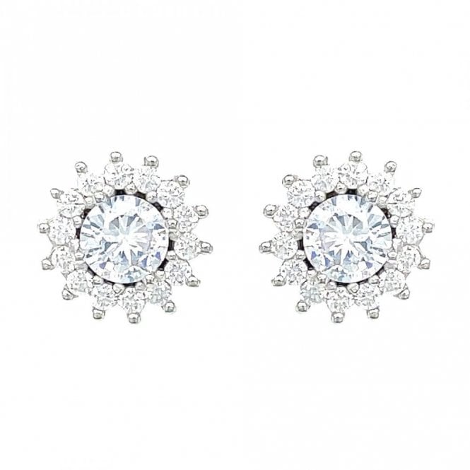Faith Sterling Silver Sterling Silver CZ Round Centre Claw Set Flower Halo Stud Earrings 9x9mm
