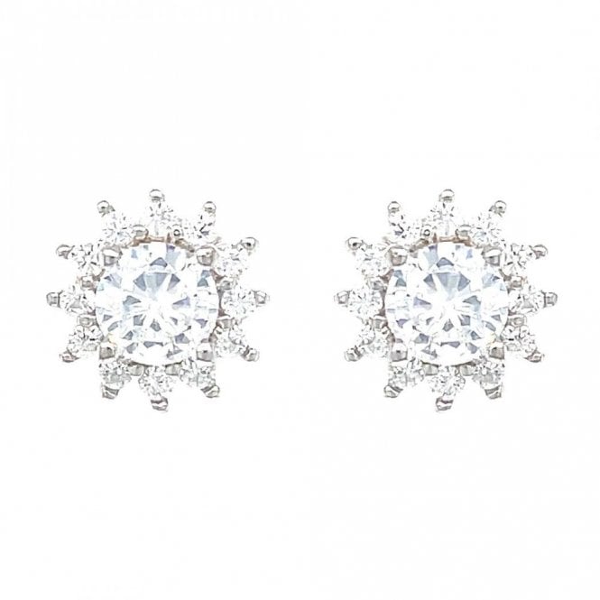 Faith Sterling Silver Sterling Silver CZ Round Centre Claw Set Flower Halo Stud Earrings 9x9mm
