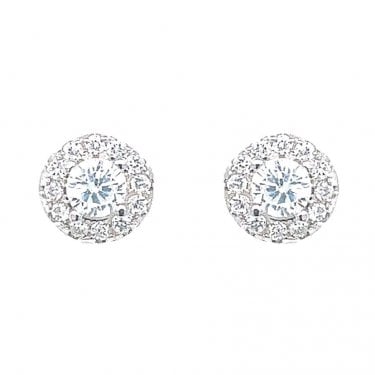 Sterling Silver CZ Round Centre Cluster Stud Earrings 8x8mm