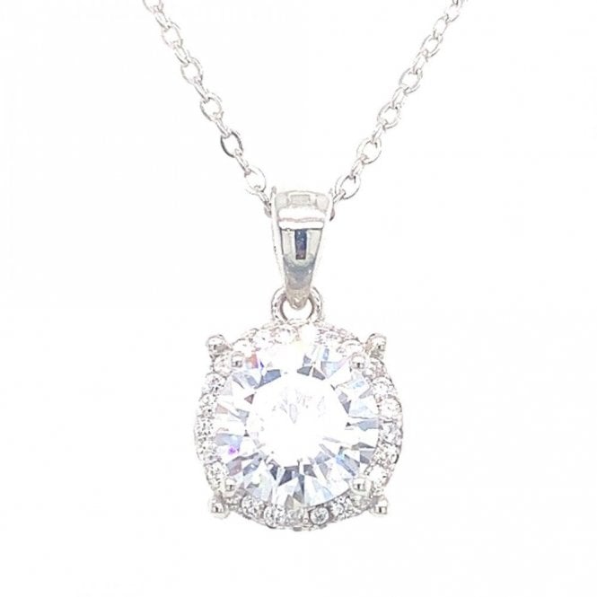 Faith Sterling Silver Sterling Silver CZ Round Centre & CZ Halo Necklace 12x10mm, 16-18