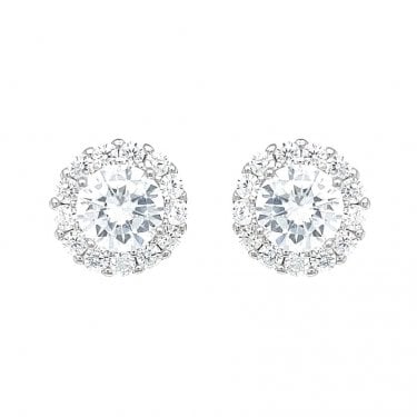 Sterling Silver CZ Round Centre Halo Stud Earrings 9x9mm
