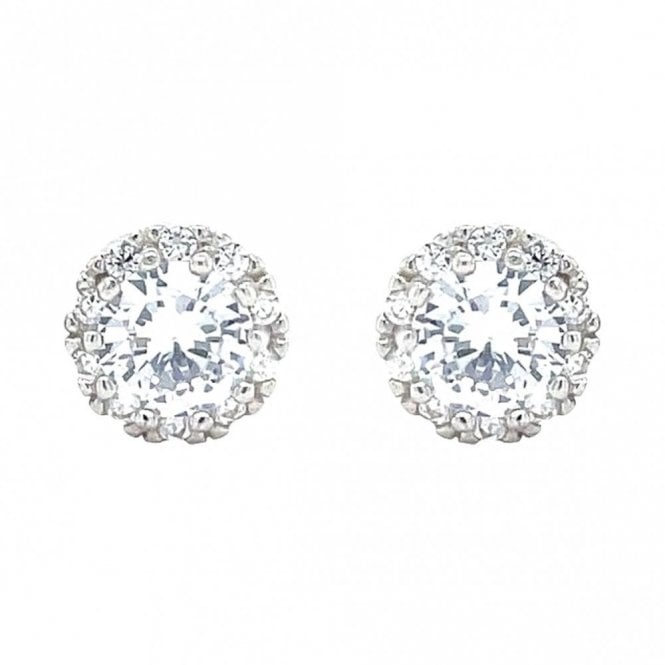 Faith Sterling Silver Sterling Silver CZ Round Centre with Claw Set Halo Stud Earrings 7x7mm