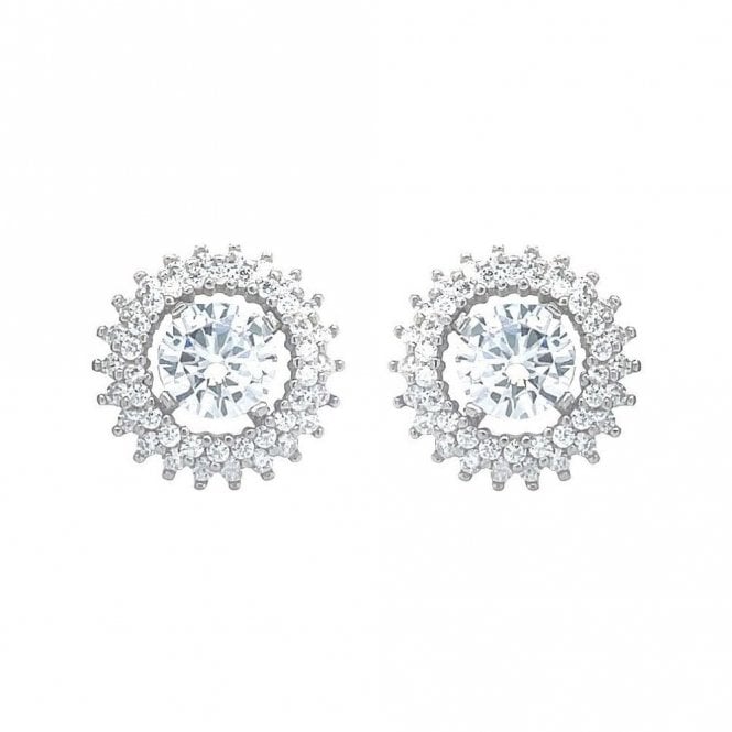 Faith Sterling Silver Sterling Silver CZ Round Centre with Floating Double Halo Stud Earrings 11x11mm