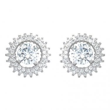Sterling Silver CZ Round Centre with Floating Double Halo Stud Earrings 11x11mm